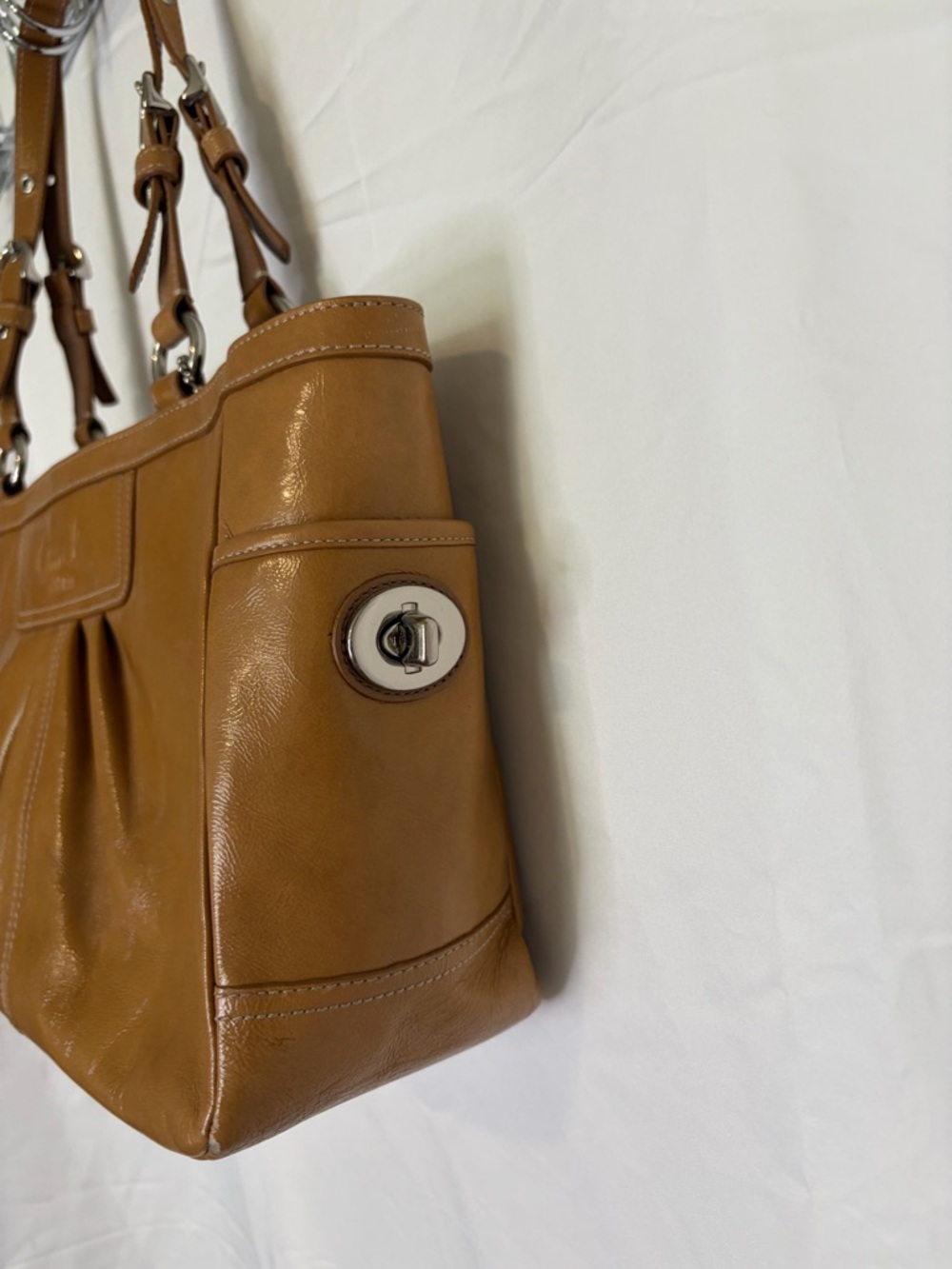 Coach Tan Leather Shoulder Bag with Front Pleats - Picture 2 of 12